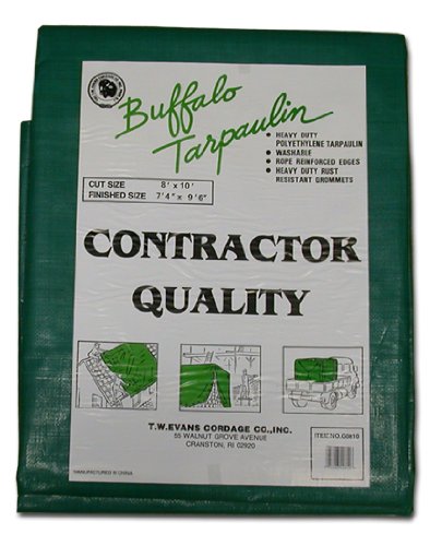 T.W Evans Cordage G0810 8-Feet by 10-Feet Contractor Grade Poly Tarp, Black/Green