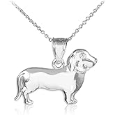 Polished 925 Sterling Silver Weiner Dog Charm Dachshund Pendant Necklace