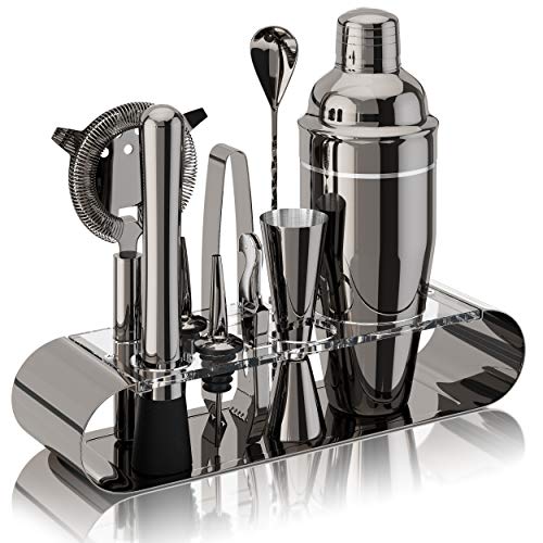 The Complete Bartender Kit | 11 Piece Cocktail Shaker Set with Stand | Great To Make Martini, Margarita, Mojito or Any Other Alcohol or Liquor Drink | Impressive Set For Special Gift! (Gunmetal)