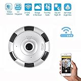 eoqo 1080P Panoramic Home Security Wireless IP Camera 180°～ 360°View Angle Security Camera with V380 APP Remote View(Silver)