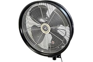 HydroMist Oscillating Wall Mounted Outdoor-Rated Fan, 3-Speed Control on Fan Motor, Hard Resin Blade, Mounting Bracket and Black Vinyl Cover Included, Very Quiet Running, 18”, Black