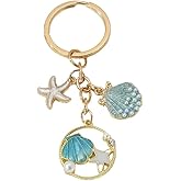Fuqimanman2020 Seashell Conch Starfish Enameled Keychain Cute Seashell Starfish Tassel Chain Keyring