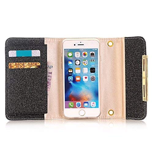 iPhone XS 6.5" Flip Case for Women,HuLorry Multi Envelope Wristlet Handbag Wallet Case w/Card Slots Protective Removable Strap &Back Shell Carrying Cover Compatible iPhone XS Max 6.5 inch(2018),Black - Thumbnail 2