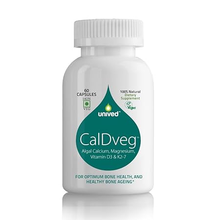 Unived Caldveg, Organic Form Of Calcium & Magnesium & 73 Trace Minerals From Seaweed , Freeze Dried Organic Acerola Berry Vitamin C, Plant-Based Vitamin D3 (Cholcalciferol, Lichen), Vitamin K2-7 (Menaquingold), Complete Bone Health, 60 Vegan Caps
