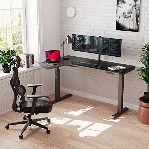 DESIGNA L Shaped Electric Standing Desk, 61 Inch Height Adjustable Sit