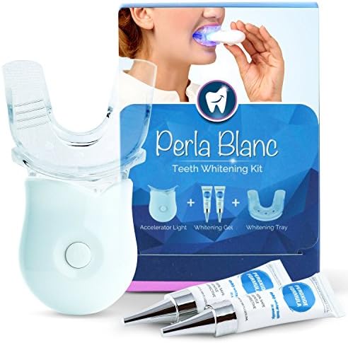 Perla Blanc Teeth Whitening Kit, LED Light, 35% Carbamide Peroxide, (2) 5ml Gel Tubes, Tray and Case (Budget Kit)