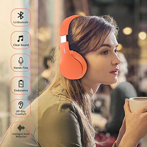 Lobkin Over-Ear Headphones Bluetooth with Microphone, Foldable Hi-Fi Stereo Noice Reduce Earphones for Class, Home Office, Game/PC/Phone Comfortable Steel Wireless Headphone for tv