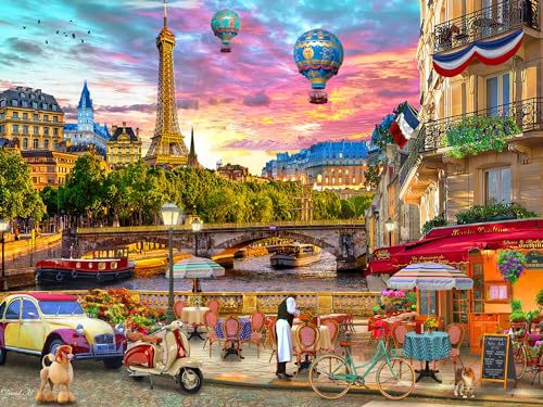 Vermont Christmas Company Parisian Sunset Jigsaw Puzzle 550 Piece - Large Pieces - Fully Interlocking & Randomly Shaped - 24