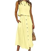 GORGLITTER Women's 2 Piece Skirt Sets Sleeveless Tank Top Button Down Skirt Matching Sets Going Out Outfits