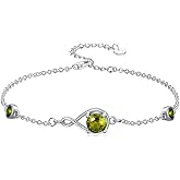 Seiyang Infinity Birthstone Link Ankle Bracelet for Women 925 Sterling Silver Adjustable Infinity Bracelet Anniversary Birthday Jewelry Gift,Chain Length 7"+2" Extend