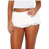 Yiulangde Women Ruffle Bloomer Shorts Y2k Frilly Micro Mini Boy Short Panties Cute Lace Trim Lolita Bloomers Booty Shorts
