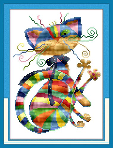 Stamped Cross Stitch Kits Pre-Printed Cross-Stitching Starter Needlepoint Pattern for Beginners Adults, Embroidery Kits for Girls Crafts DMC Cross-Stitch Needlework-Seven Color Cat - Thumbnail 6