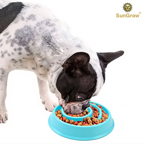 Slow Dog Feed Bowl by SunGrow -- Prevents canine obesity - Free from BPA, PVC and phthalate toxic materials - Promotes fun, interactive, slow eating - Random colors curb appetite, boost health