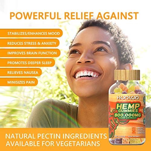 2 Pack Hemp Gummies, HOOLOO 800,000MG Vegan Fruity Hemp Gummy Bears for Relaxing, Sleep Better, Reduce Stress Anxiety, Natural Hemp Extract Gummies, Made in USA