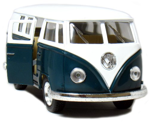 5" Die-cast 1962 VW Classic Bus 1/32 Scale (Green), Pull Back n Go Action.