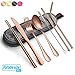 Rose gold Travel flatware set with Case Stainless Steel silverware Tableware Set,Include Knife/Fork/Spoon/Straw (Portable Rose gold)