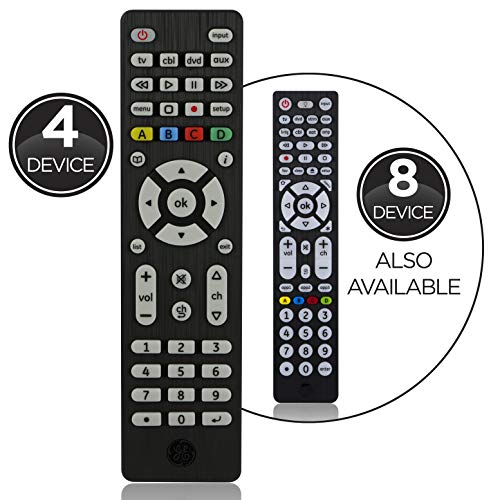 GE Universal Remote Control for Samsung, Vizio, LG, Sony, Sharp, Roku, Apple TV, RCA, Panasonic, Smart TVs, Streaming Players, Blu-ray, DVD, Simple Setup, 4-Device, Black, 34457