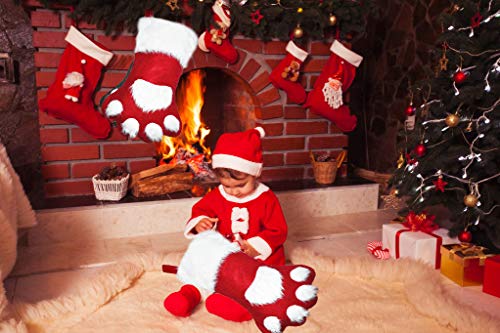 Malier Christmas Stockings Cute Cat Dog Paw Hanging Socks for Holiday and Xmas Decorations Fireplace Hanging Ornament,17x11 Inches - Red - Thumbnail 4