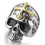 Men's Stainless Steel Ring Silver Tone Black Gold Tone Skull Cross Bible Lords Prayer