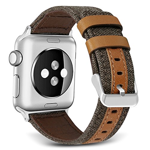 Bands For Apple Watch Skylet 42mm Canvas Fabric With Genuine