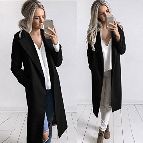 Auwer Womens Long Coat Warm Wool Lapel Trench Parka Jacket Cardigan Long Slim Overcoat Outwear (S, Black)
