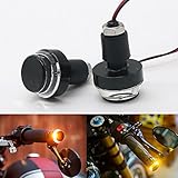 YOUNGFLY Motorcycle Turn Signal Light Grip Bar Plug Strobe Side Marker End LED Handlebar Black