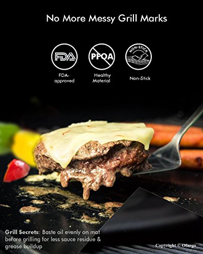 Ofargo BBQ Grill Mats, Non-Stick Reusable Grill Pads Heat Resistant 500°F, FDA-Approved Grilling Mats with 0.25mm Thickness Teflon for Gas Charcoal Electric Grill, Dishwasher Safe (Set of 3, Black) - Thumbnail 2