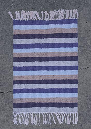 Striped Rug, Handwoven, in soft hues of blues and grays