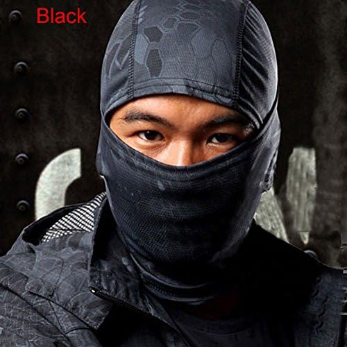 RuiFengShun Camouflage Full Face Military Mask Balaclava &amp; Motorcycle Helmet Liner Protective Gear Windproof Breathable for Outdoor Sports, Black