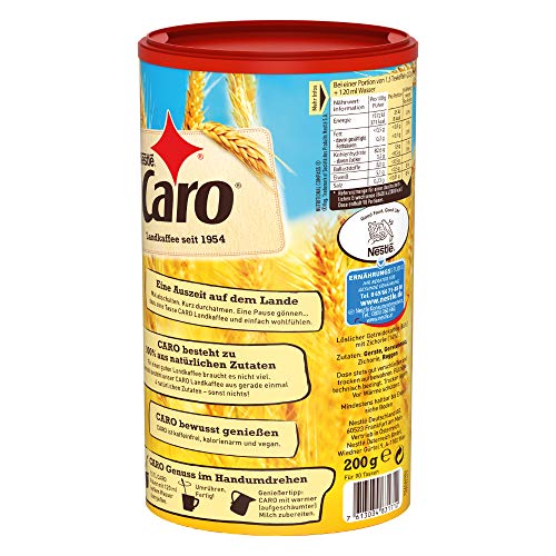 Nestlé CARO Landkaffee, lösliches Pulver aus Gerste, Gerstenmalz, Zichorie und Roggen, koffeinfrei, 6er Pack (6 x 200g) – Bild 4