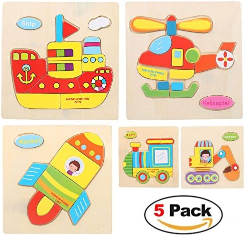 NEFUTRY 3D Wooden Jigsaw Puzzles Toy Sets for Kids Girls Boys Toddlers Babies Educational Puzzle Toys (Pack of 5)-Type 1