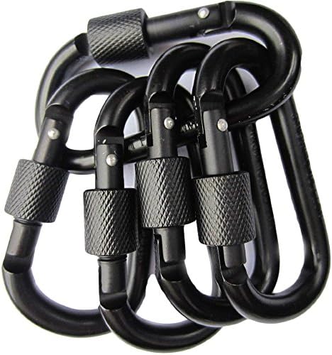 Sagenico 5pcs Aluminum Carabiner D-ring Key Chain Clip Hook for Camping, Climbing (Black)