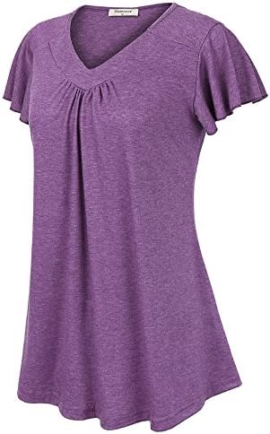 Nomorer Women's Simple V Neck Short Sleeve Flutter Sleeve Top