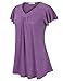 Ladies Flair T Shirt Short Sleeve,Nomorer V Neck Dressy T Shirt Feminine Fit and Flare Ruched Knit Tops Purple XL