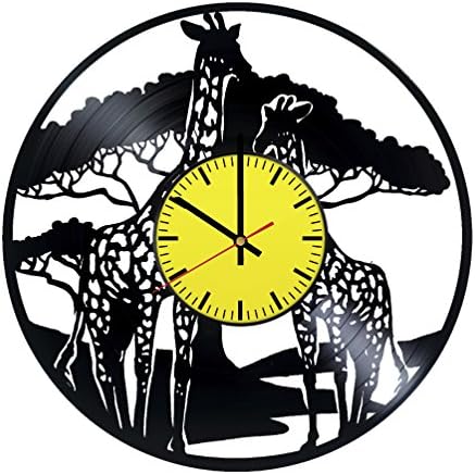 RomanticStuffStore The Giraffes Vinyl Record Wall Clock - Get unique home room or nursery wall decor - Gift ideas for boys and girls, teens – Animals Unique Modern Art