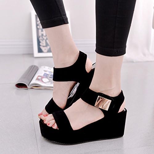 MEIREM 2016 Summer New Korean Fashion Ladies Sandals Platform Thick-Soled high Heel Wedges Fish Roman Tidal Shoes Women's Shoes, Black, 36