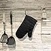ETECHAMART Cotton Oven Mitts with Silicone Heat Resistant Quilted Microwave Gloves for Baking and Kitchen Thanksgiving Day One Pair (Black)