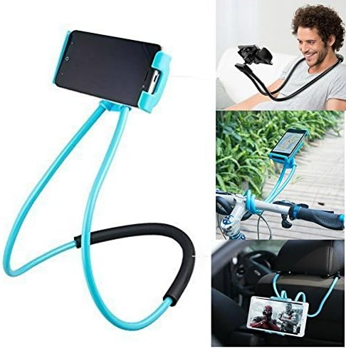 FlexMount Lazy Bracket Phone Holder (Blue) - Universal Hanging on Neck Lazy Phone Holder DIY Free Rotating Stand on Table Smart Multiple Functions Mobile Phone Mount Stand