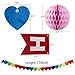 Happy Birthday Party Decoration with A Hanging Happy Birthday Banner, 6 Colorful Tissue Pom Pom Balls, 10 Assorted Latex Balloons, A Rainbow Heart Shape Paper Garland