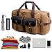 SUVOM Canvas Duffle Bag Genuine Leather Weekend Bag Carry On Travel Tote Duffel Weekender Luggage Oversized Holdalls Handbag for Men and Women with Padded Shoulder Strap(Coffee)