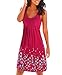 Women's Summer Casual Loose Mini Dress Print Pleated Sleeveless Sundress A-Line Beach Dresses (Rose Red, Large)
