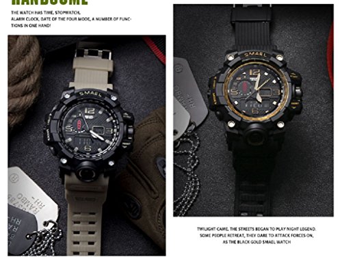 KXAITO Men's Sports Outdoor Waterproof Military Watch Date Multi Function Military LED Alarm Stopwatch (Beige)