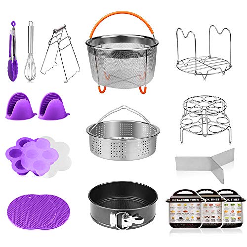 HOMFUL 18-Pieces Pressure Cooker Accessories Set Compatible with Instant Pot 5,6,8 Qt - 2 Steamer Baskets with Divider, Non-stick Springform Pan, Stackable Egg Steamer Rack, Egg Bites Mold - Thumbnail 7