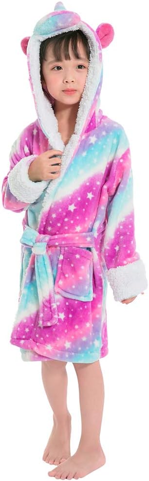 Kids Unicorn Robes Soft Fleece Hooded Bathrobe Sleepwear for Toddler Girls Boys