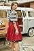 1950's Style Retro Striped Midi Dress Scoop Neck Red Size M BP316-3