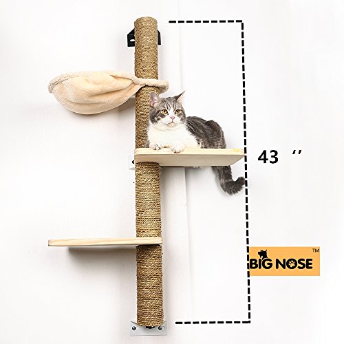 BIG NOSE- Wall Mounted Cat Scratching Post Multi Level Cat Shelves with Solid Wood Steps and Sunny Seat Hammock - Thumbnail 3
