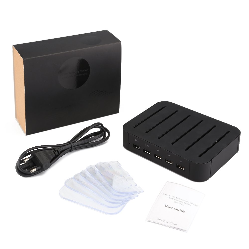 Estación de carga USB,Mbuynow 5 Puertos USB Multi-Cargador Universal 2.4A Tecnología de carga rápida para teléfonos inteligentes Tablets Galaxy Nexus y más