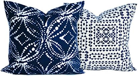 That Dutch Girl Two azteca and tie-dye pillow covers, cushion, decorative throw pillow, Navy Blue pillow, Ikat pillow, Belgian linen