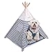 isYoung Pet Tent Bed, Pet Teepee House for Cats and Little Dogs Washable Navy Stripe Style with Breathable Mesh Window - Come with A Mat, Used All Year (Pet Tent Bed)
