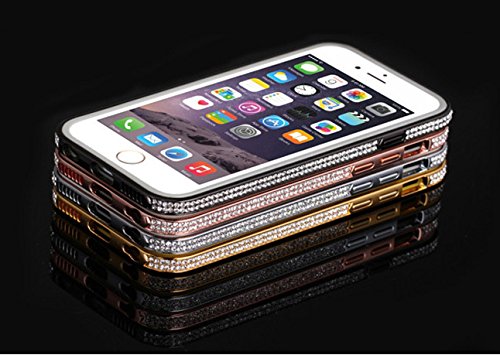 TC-Fashion Double rows Crystal Rhinestone Bling Bling Case Exotic Retro Pattern Diamond-encrusted Aluminum Alu Metal Bumper Case Deluxe Luxury Style Hard Case Shell Protective Cover for Iphone 6(Silver)